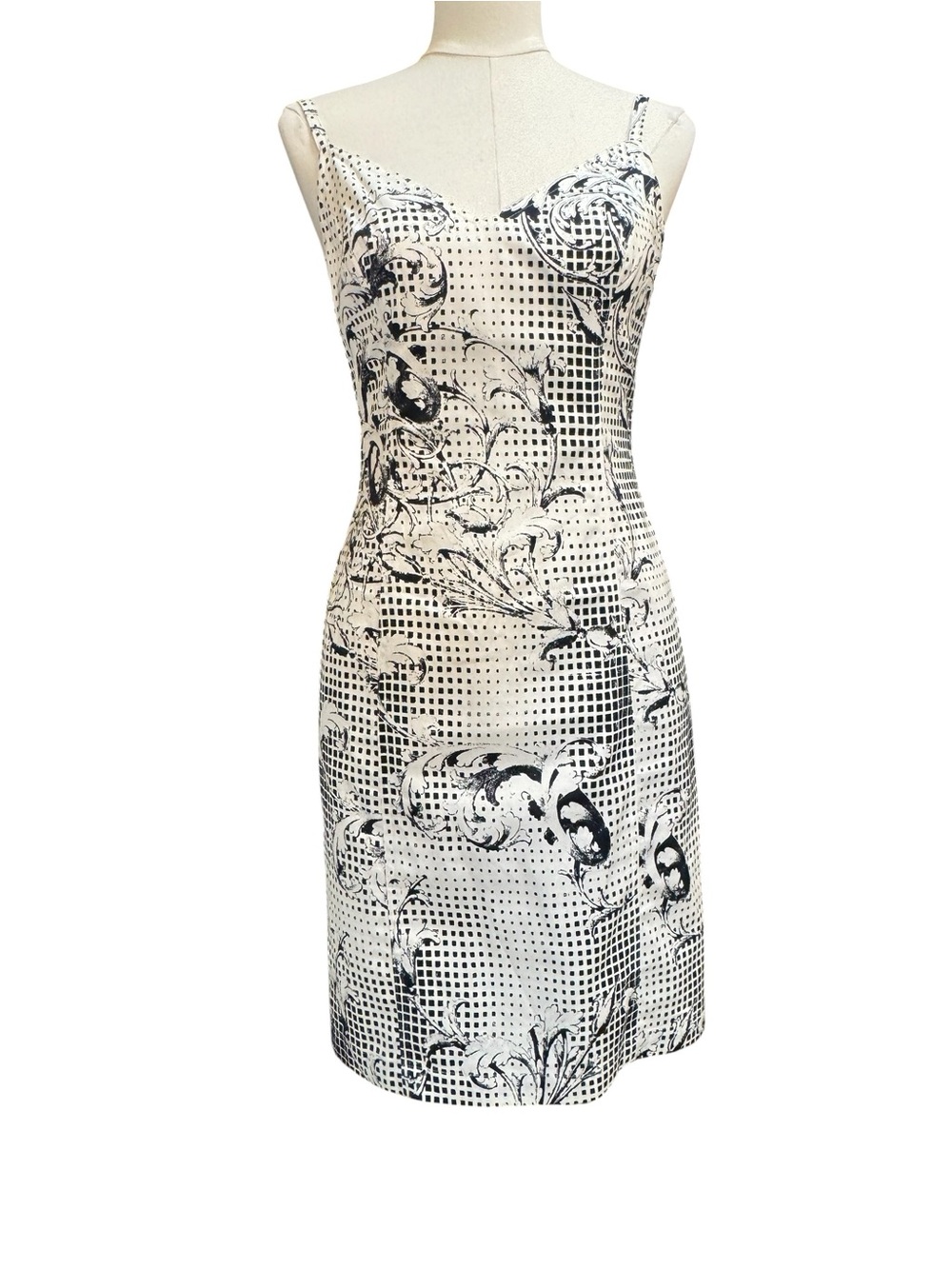 Escada Dress Womens EU 36 Black White Print Slip Sheath Spaghetti Strap NWOT